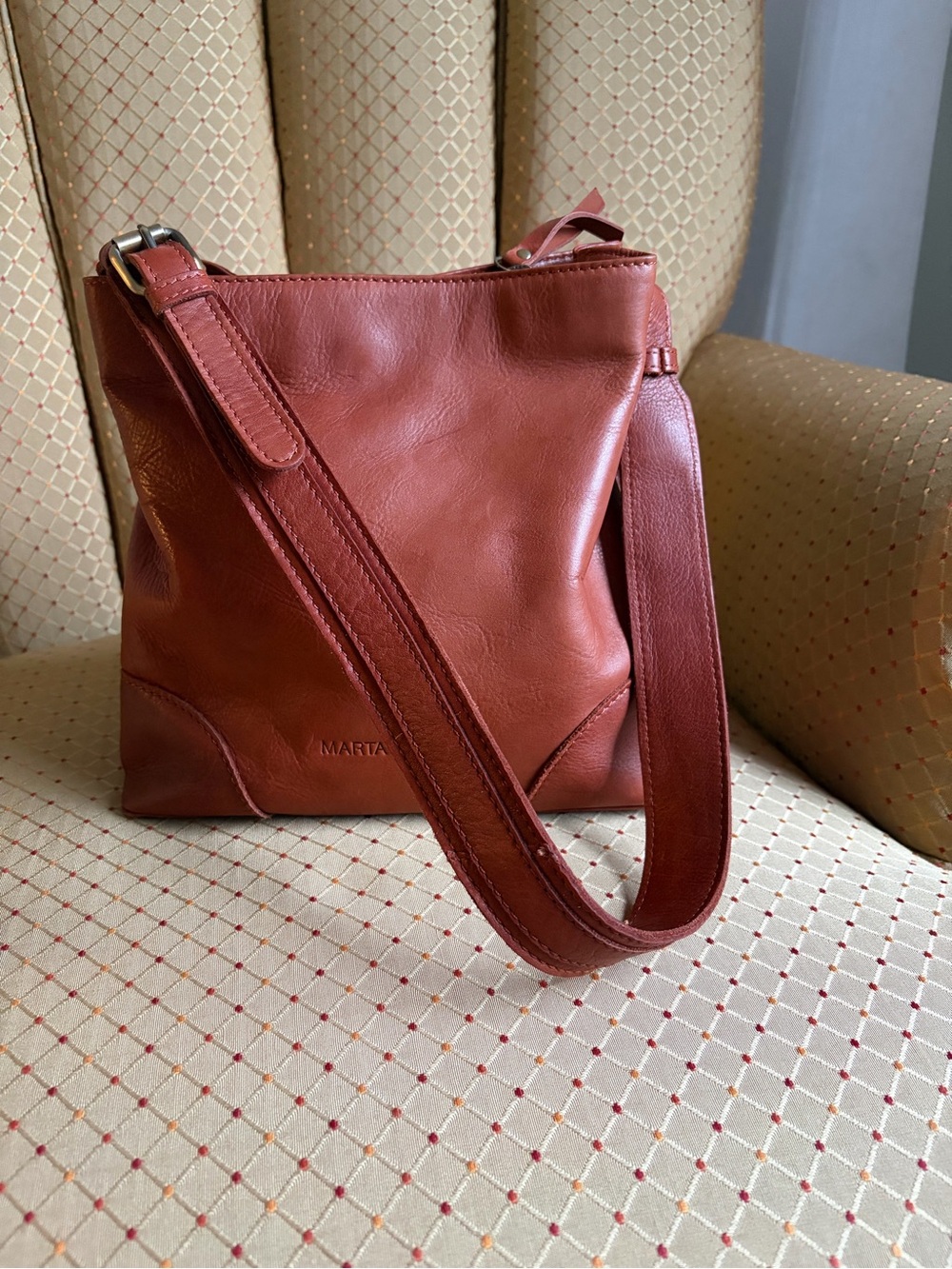 Marta Ponti Italian Leather Hobo Bag Cognac Brown Soft Genuine Leather
